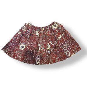 Ulla Johnson Floral Pleated Mini Skirt Red Cotton Size 10 Large Fall Staple
